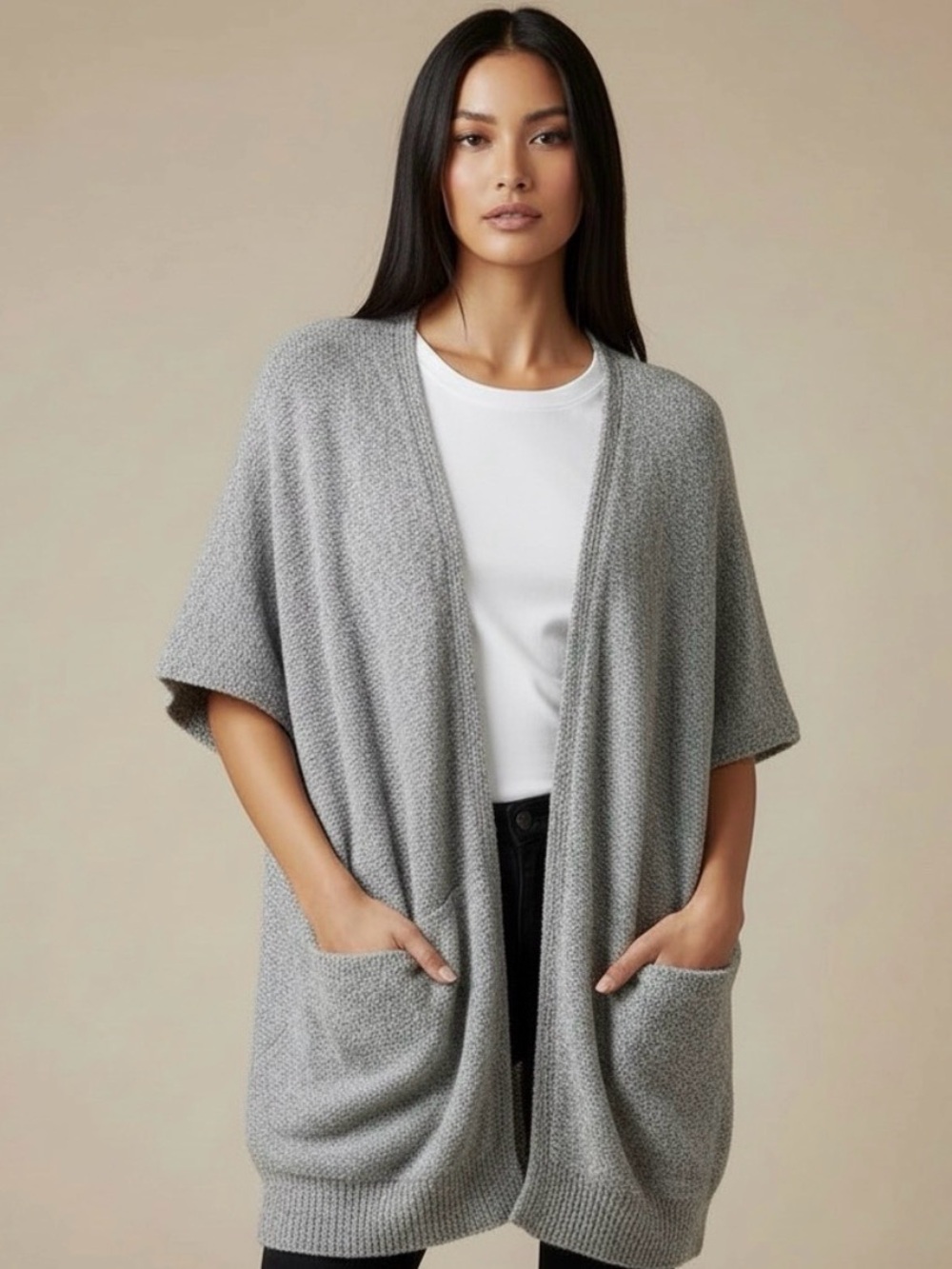 ROOTS OVERSIZED KNIT KIMONO BLACK PEPPER